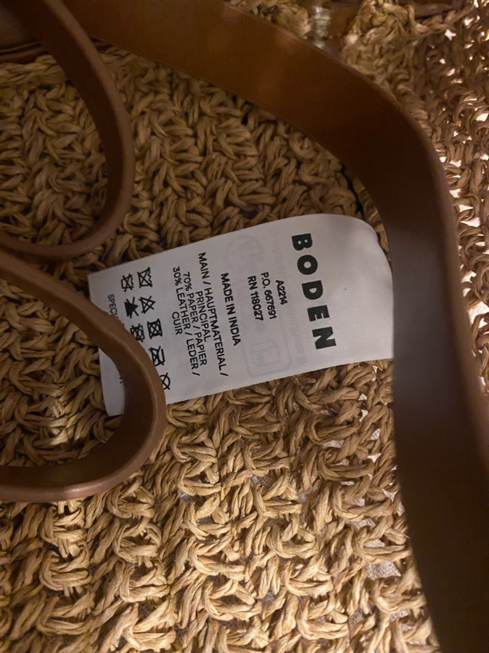 BODEN Woven Straw and Leather Tote Bag in Tan - Picture 14 of 14
